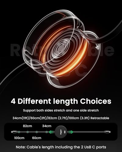 Verilux® USB C to Retractable Cable 3.3ft PD 240W Type Charging Data Lightweight Convenient Compatible with iPhone 15 Pro Plus Galaxy Z Flip5 S23 MacBook Pro Black 2PCS Verilux® USB C to Retractable Cable 3.3ft PD 240W Type Charging Data Lightweight Convenient Compatible with iPhone 15 Pro Plus Galaxy Z Flip5 S23 MacBook Pro Black 2PCS